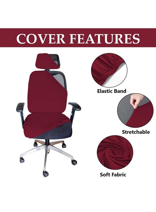 HOTKEI 3 Piece Maroon Office Chair Cover with Headrest Cover 200GSM Fabric Stretchable Removable Stain Proof Computer Desk Executive Rotating Chair Seat Covers Slipcover Protector for Office Chair - Image 4