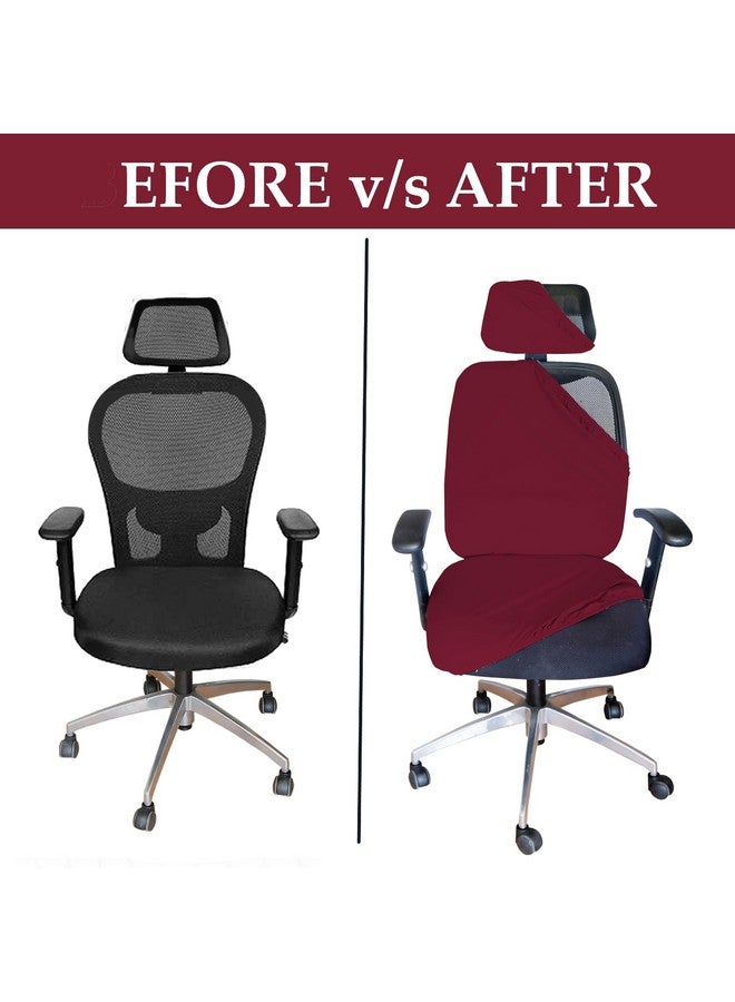 HOTKEI 3 Piece Maroon Office Chair Cover with Headrest Cover 200GSM Fabric Stretchable Removable Stain Proof Computer Desk Executive Rotating Chair Seat Covers Slipcover Protector for Office Chair - Image 5
