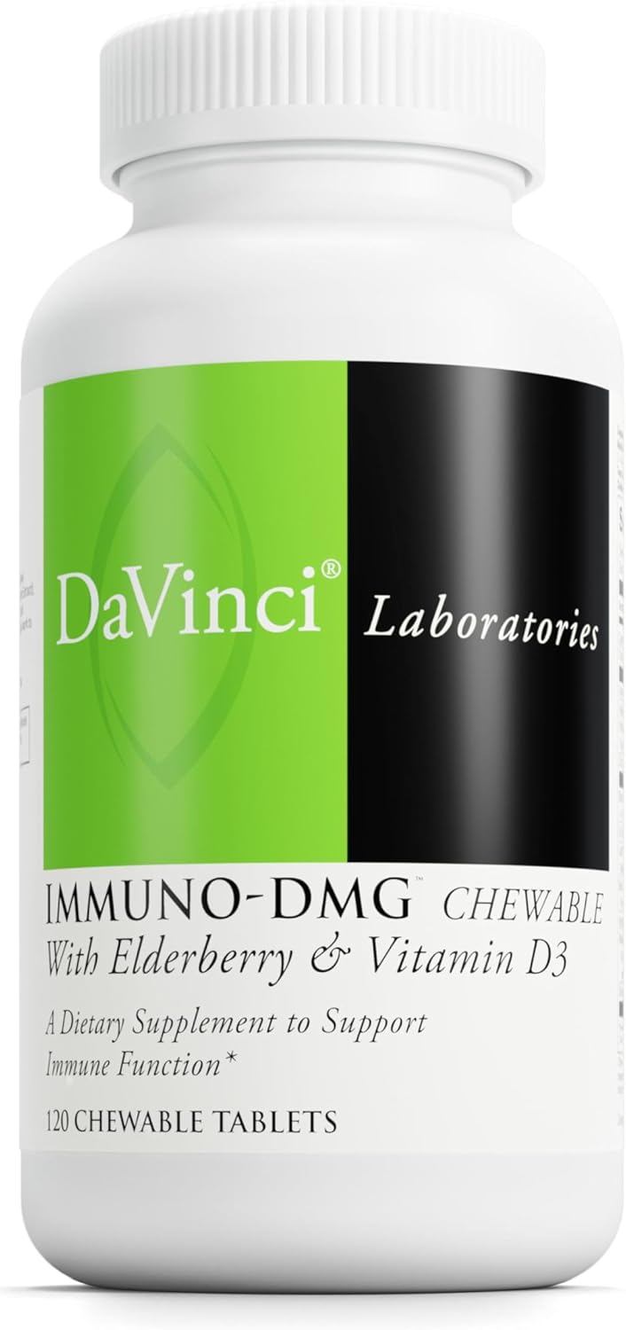 DAVINCI Labs ImmuniDMG Chewable with Elderberry and Vitamin D3  Dietary Supplement to Support Cell and Immune Health  with Vitamin C D3 E Black Elderberry DMG and More  120 Chewable Tablets - Image 1