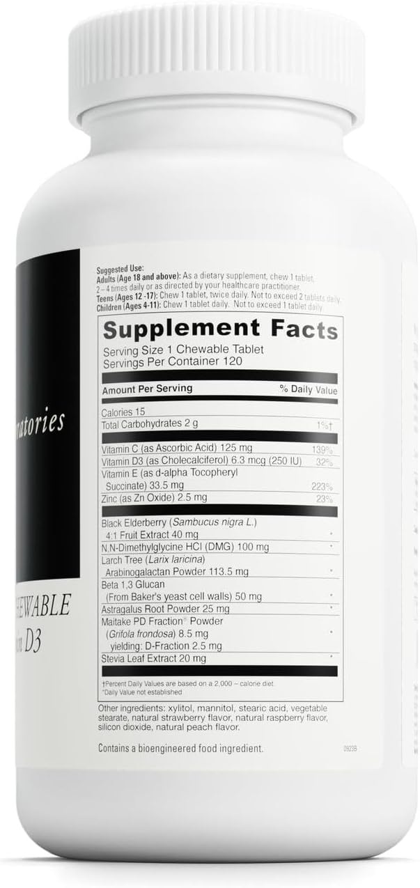 DAVINCI Labs ImmuniDMG Chewable with Elderberry and Vitamin D3  Dietary Supplement to Support Cell and Immune Health  with Vitamin C D3 E Black Elderberry DMG and More  120 Chewable Tablets - Image 2