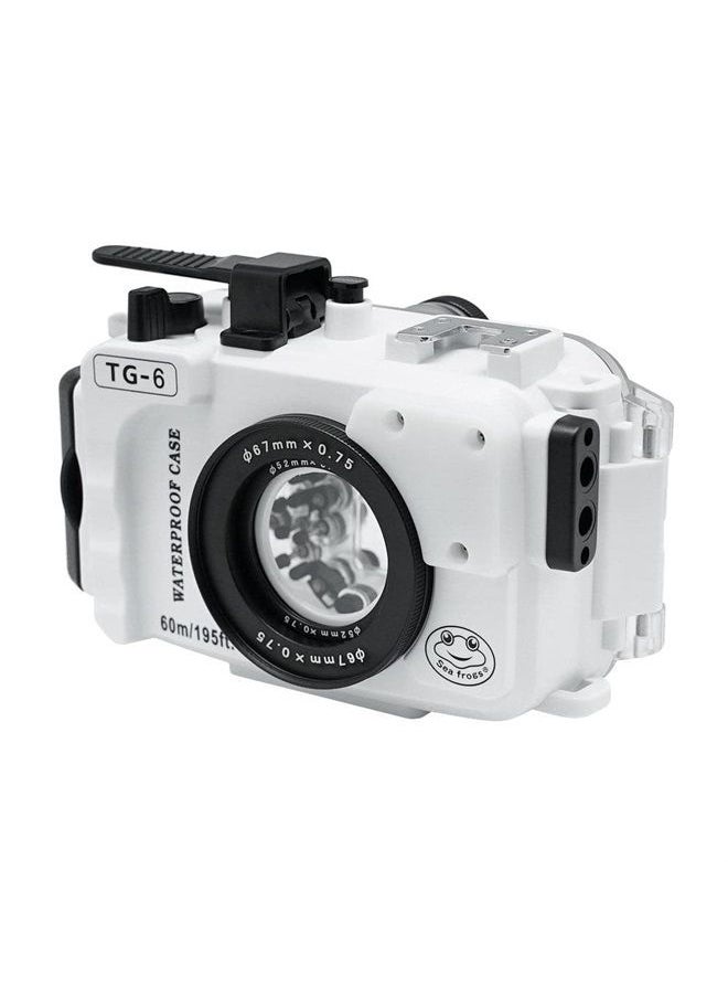 HolaFoto - SeaFrogs [60m/195ft] Professional Underwater Camera Scuba Case Waterproof Diving Housing for Olympus Tough TG-6 tg6, w/Inbuilt Leak Detection Sensor, Vacuum Pump Interface - White - Image 1