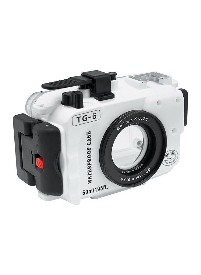 HolaFoto - SeaFrogs [60m/195ft] Professional Underwater Camera Scuba Case Waterproof Diving Housing for Olympus Tough TG-6 tg6, w/Inbuilt Leak Detection Sensor, Vacuum Pump Interface - White - Image 1