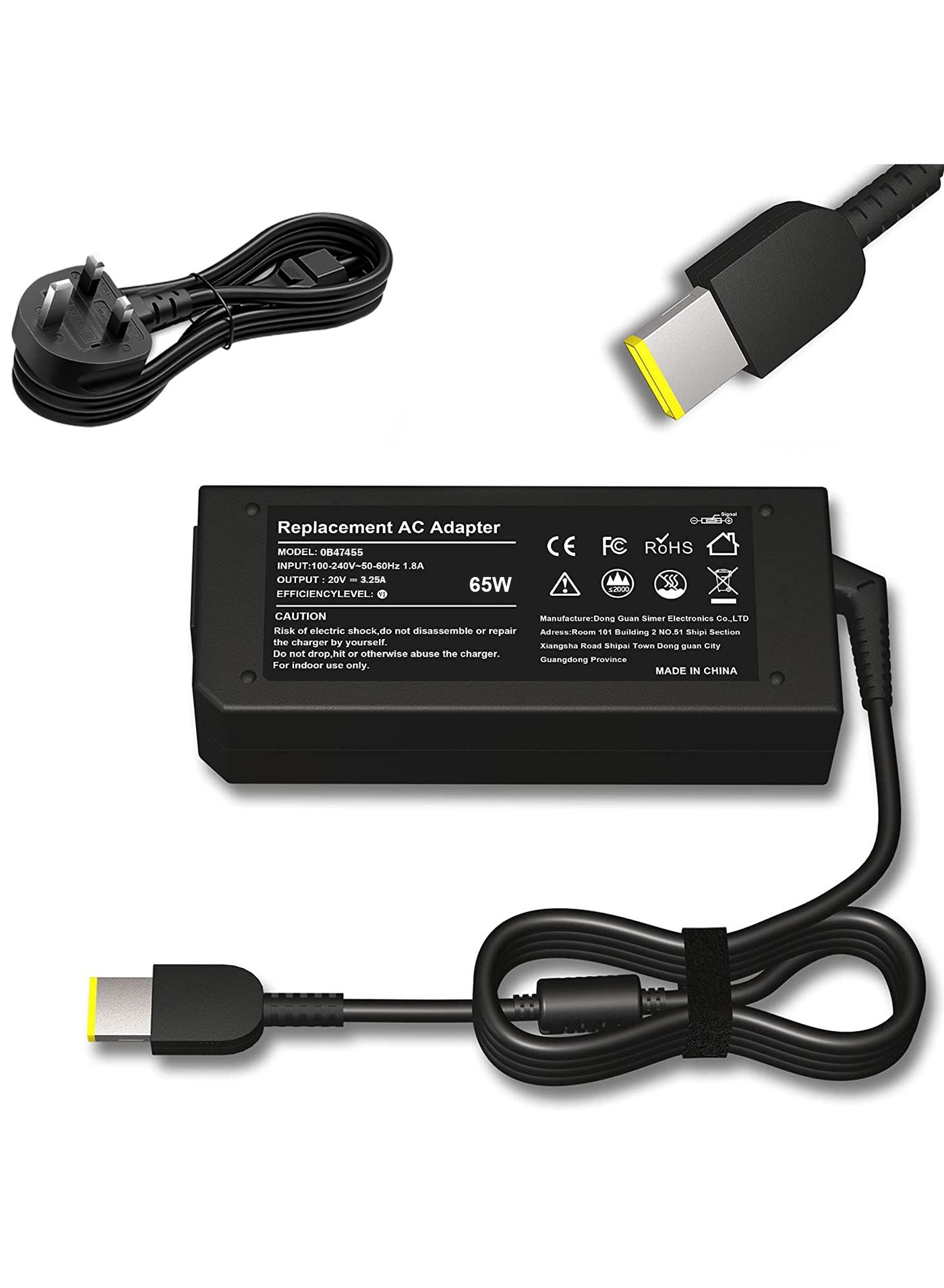 SMART SOURCE 65W 20V 3.25A Replacement AC Adapter for Lenovo Z40 Z50 Z50-70 G40 G50 G50-70 G50- ThinkPad T440 T450 T460 T470 L440 L460 L470 T540 T560 X270 X250 X240 X230 Power Supply Cord 【Yellow Square Tip】