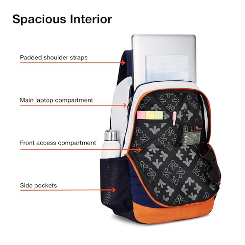 Nasher Miles Coding 2 Compartment Laptop Backpack 31 Liters Polyester with Raincover| Front Organiser Ideal for College, School Bags for Boys & Girls (White Blue) - Image 3