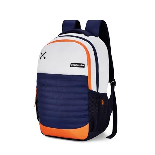 Nasher Miles Coding 2 Compartment Laptop Backpack 31 Liters Polyester with Raincover| Front Organiser Ideal for College, School Bags for Boys & Girls (White Blue) - Image 1