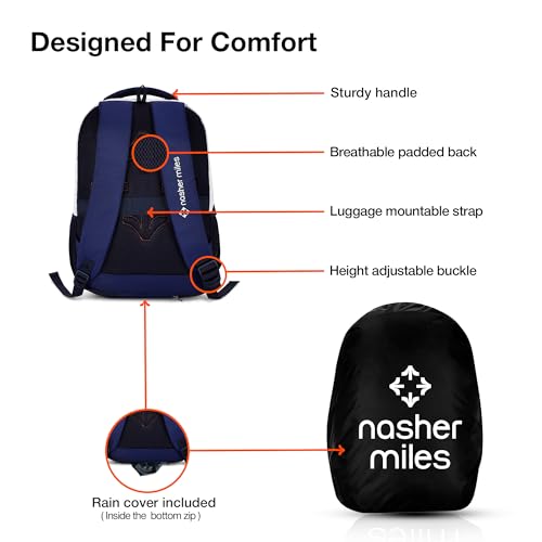 Nasher Miles Coding 2 Compartment Laptop Backpack 31 Liters Polyester with Raincover| Front Organiser Ideal for College, School Bags for Boys & Girls (White Blue) - Image 4