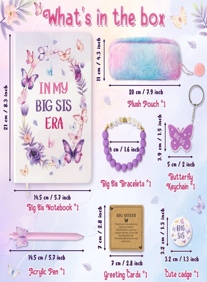 CY2SIDE Big Sister Gifts for Girls, 7PCS In My Big Sis Era Announcement Set Include Butterfly Notebook Pen Plush Pouch Keychain and Greeting Card, Charm Birthday Gifts for New Sibling Arrival Age 2-8 - Image 2