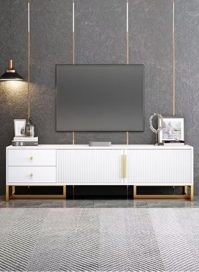 فاشون هوم حامل تلفزيون خشبي حديث، مركز ترفيه تلفزيوني مع درج ورفوف تخزين - طاولة خزانة متعددة الاستخدامات لغرفة المعيشة، وحدة تحكم للوسائط مع مساحة تخزين واسعة، وحدة تلفزيون بتصميم حديث 120 × 30 × 40 سم - Image 2