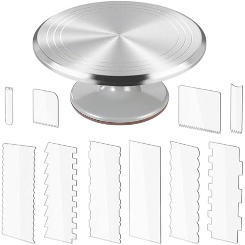12 Inch Round Aluminum Revolving Cake Decorating Stand,Cake Turntable, Rotating Cake Stand,for Cake,Pastries and Cake Decorations - Image 1