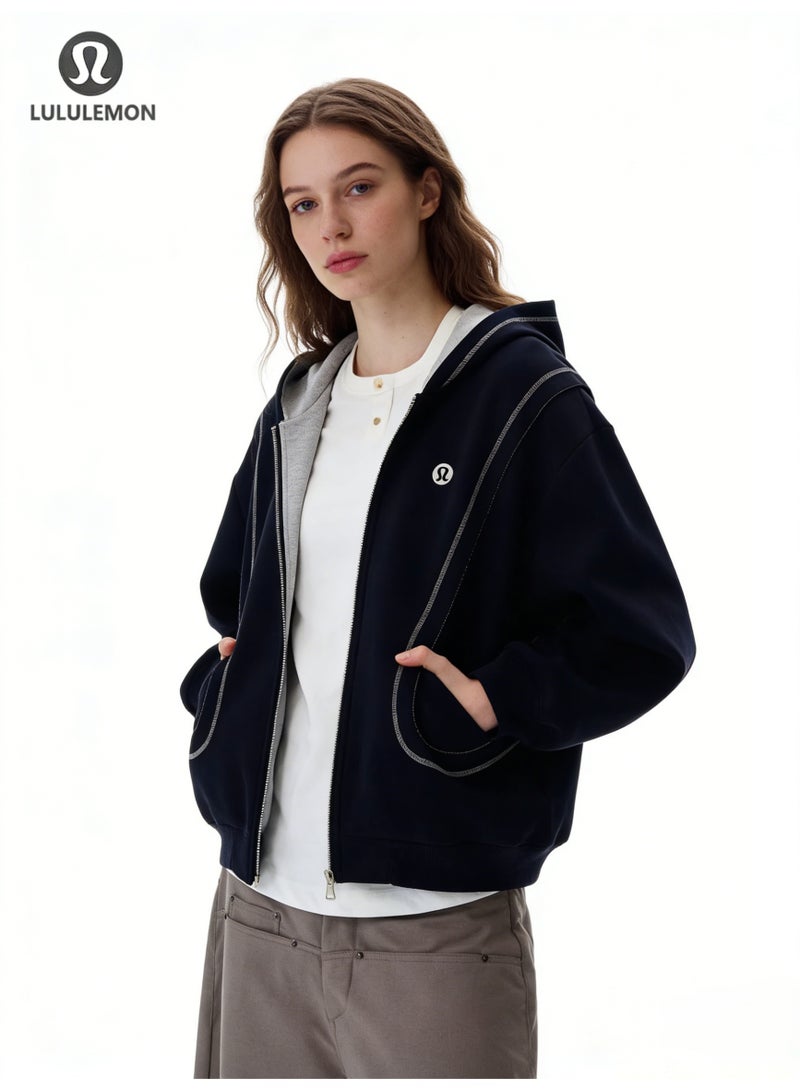 Lululemon new stitching heavy design sense niche zipper hooded sweater men's loose casual coat - Image 2