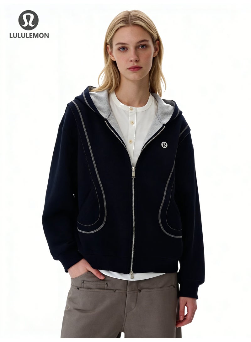 Lululemon new stitching heavy design sense niche zipper hooded sweater men's loose casual coat - Image 1