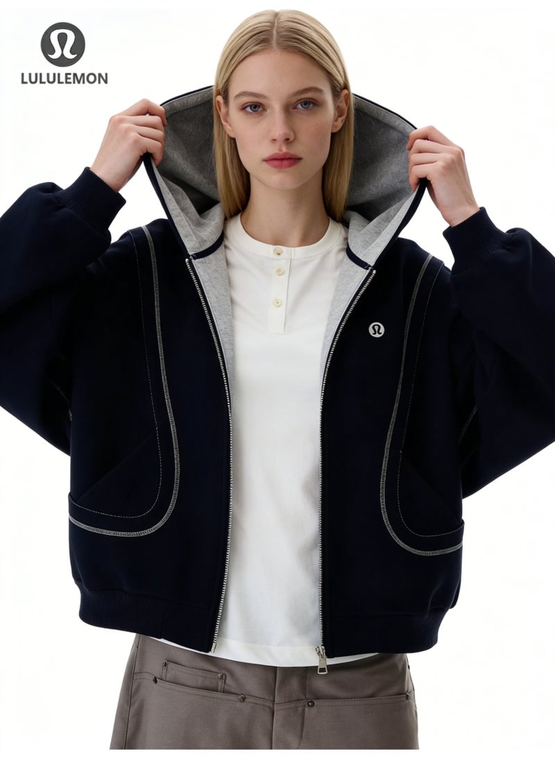 Lululemon new stitching heavy design sense niche zipper hooded sweater men's loose casual coat - Image 3