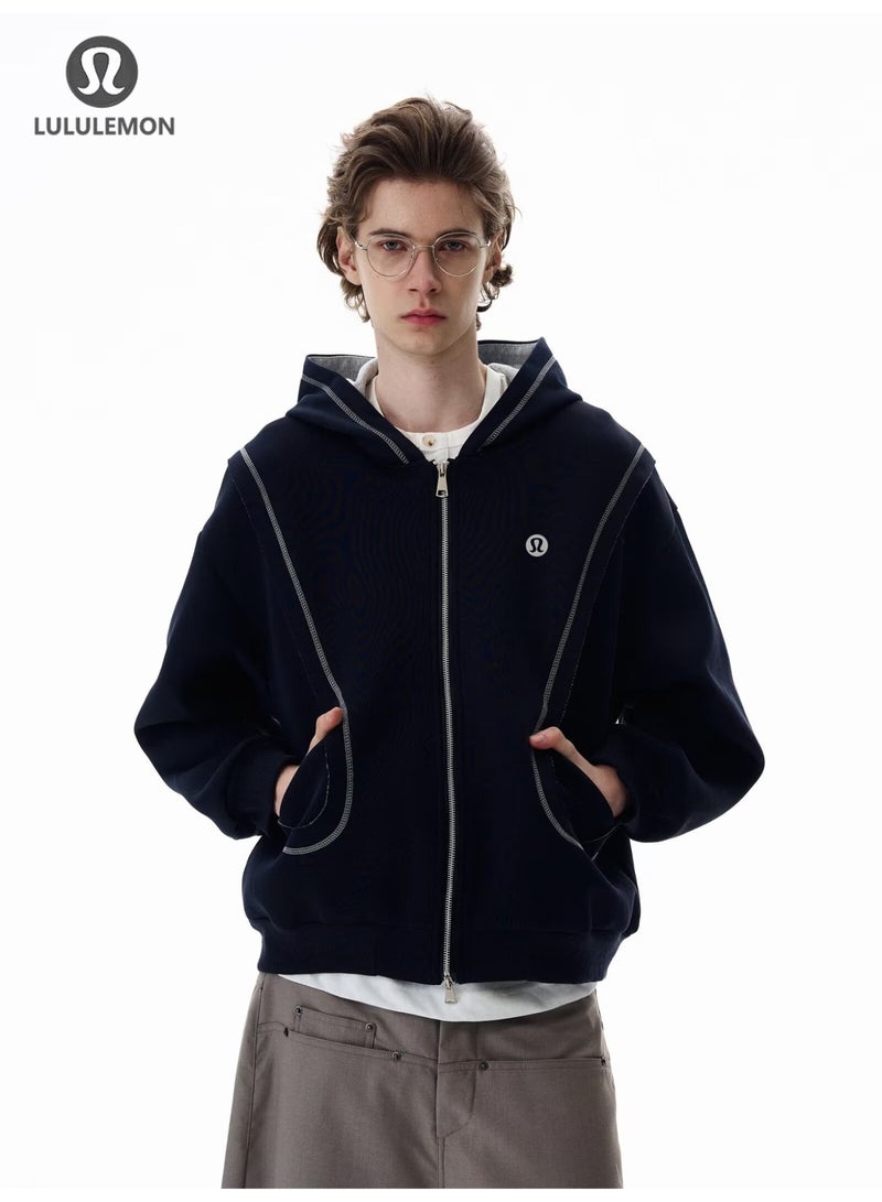 Lululemon new stitching heavy design sense niche zipper hooded sweater men's loose casual coat - Image 4