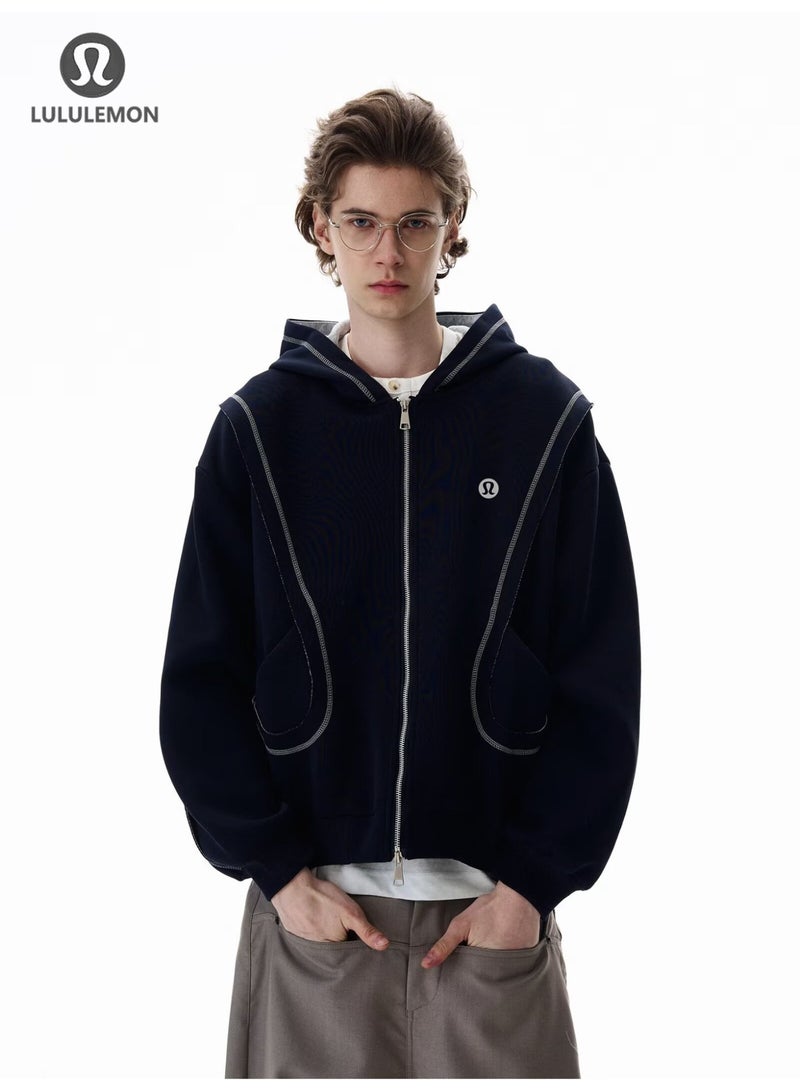 Lululemon new stitching heavy design sense niche zipper hooded sweater men's loose casual coat - Image 5