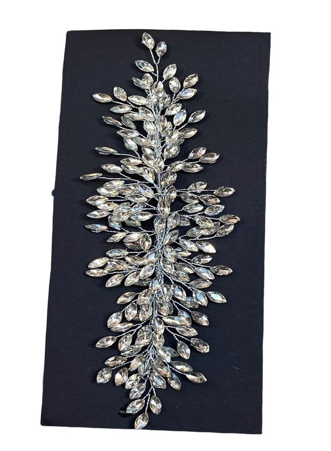 Samyak Handmade Studded Hair Tiara | Vine | Hair Chain | Headband | Hair Clip for Bridal Bridesmaid Wedding Anniversary (Pack of 1) (Silver) - Image 1