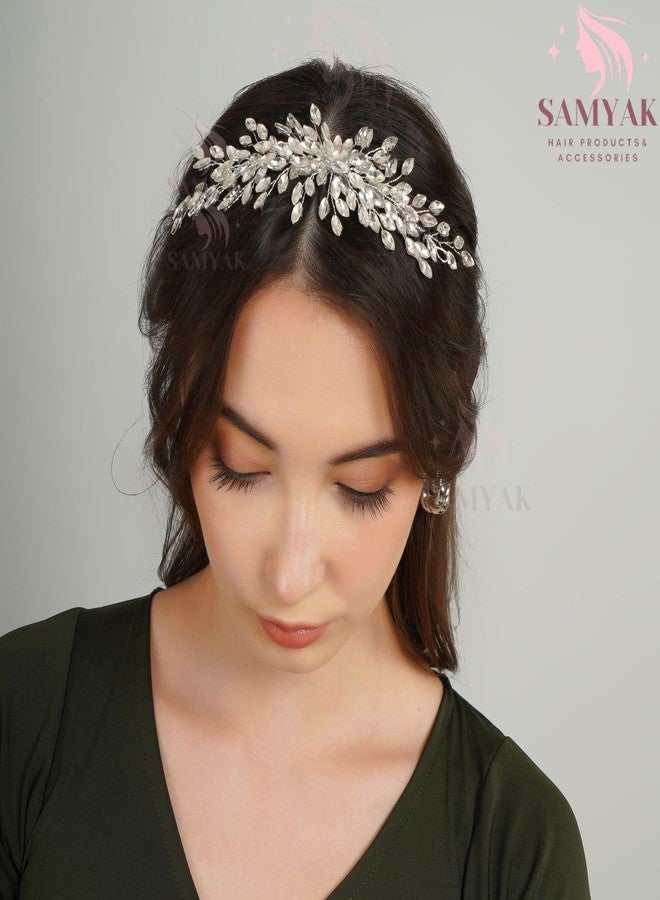 Samyak Handmade Studded Hair Tiara | Vine | Hair Chain | Headband | Hair Clip for Bridal Bridesmaid Wedding Anniversary (Pack of 1) (Silver) - Image 3