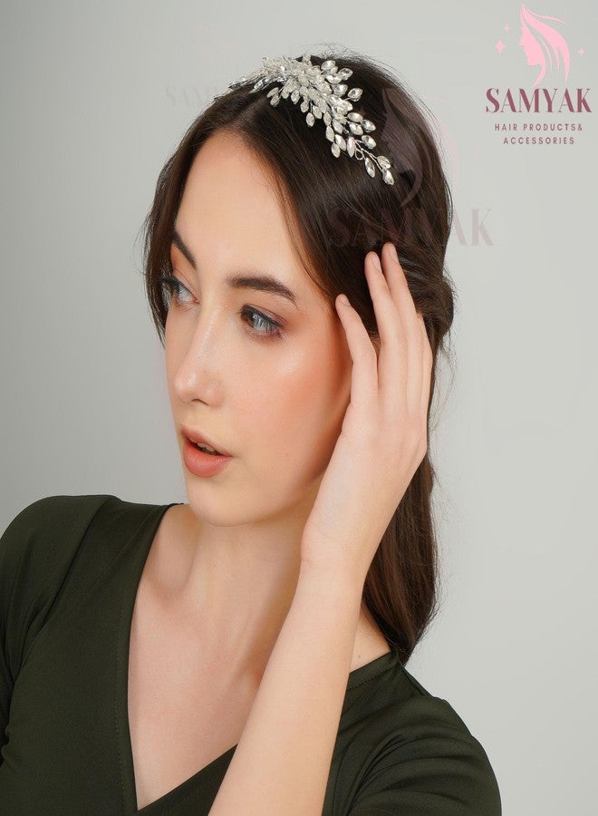 Samyak Handmade Studded Hair Tiara | Vine | Hair Chain | Headband | Hair Clip for Bridal Bridesmaid Wedding Anniversary (Pack of 1) (Silver) - Image 5