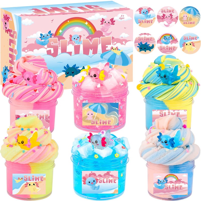 WUJYLY 6 Pack Axolotl Slime Kit Cloud Butter Clear Christmas Slime Party Favors for Kids with Axolotl Charms Soft and Stretchy Slime for Girls Boys Classroom Rewards Birthday Gifts - Image 3