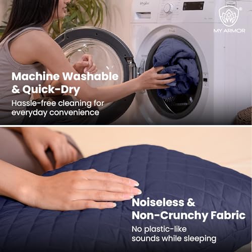 MY ARMOR Waterproof & Dustproof Cotton Quilted Pillow Cover Protectors, Standard Size | 220+ GSM- Set of 2, Navy Blue (18" x28") - Image 5