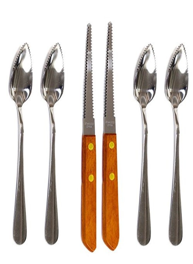 Eitonbu Four (4) Grapefruit Spoons and 2 Grapefruit Knives, Stainless Steel, Serrated Edges - Image 2