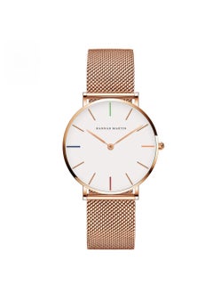 Hannah Martin 36mm Minimalist Quartz Womens Watch 3690B36WFF white rose gold chain color scale