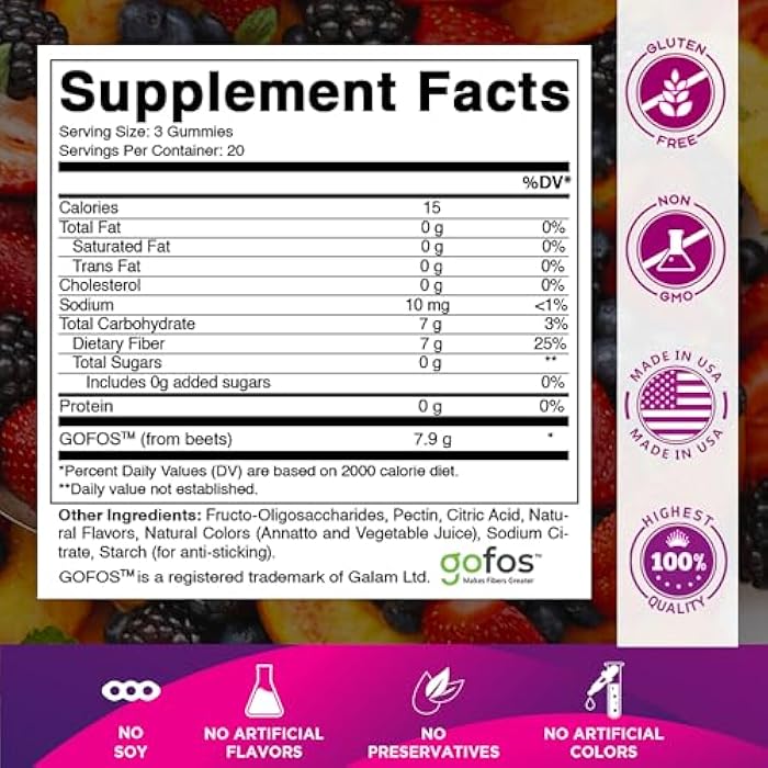 Vitamatic Prebiotic Fiber Gummies for Adults – 7g Fiber per Serving – 60 Pectin-Based Gummies Extra Strength, Zero Sugar Added – Supports Digestive Health & Regularity – Non-GMO, Vegan, Gluten-Free - Image 2