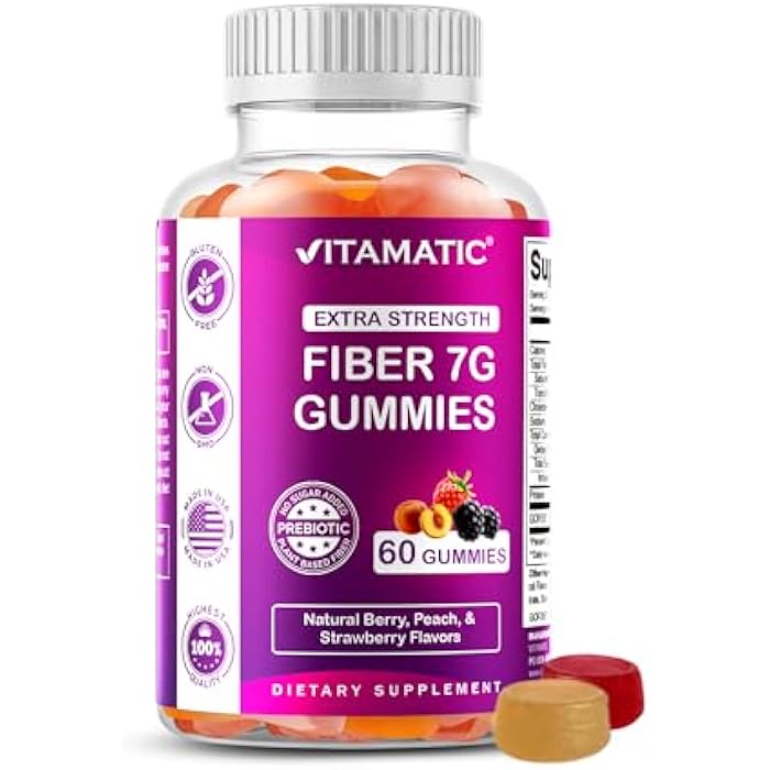 Vitamatic Prebiotic Fiber Gummies for Adults – 7g Fiber per Serving – 60 Pectin-Based Gummies Extra Strength, Zero Sugar Added – Supports Digestive Health & Regularity – Non-GMO, Vegan, Gluten-Free - Image 1