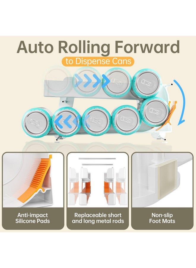 منظم علب الصودا من لامو، عبوة من قطعتين، للثلاجة، يتميز بميزات متطورة مع حجمين من القضبان المعدنية للعلب القياسية والطويلة، منظم مشروبات للثلاجة، حامل علب مشروبات غازية للتخزين - Image 3