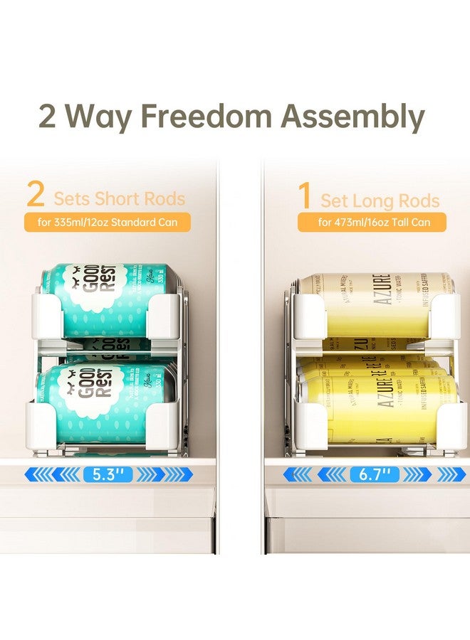 منظم علب الصودا من لامو، عبوة من قطعتين، للثلاجة، يتميز بميزات متطورة مع حجمين من القضبان المعدنية للعلب القياسية والطويلة، منظم مشروبات للثلاجة، حامل علب مشروبات غازية للتخزين - Image 2