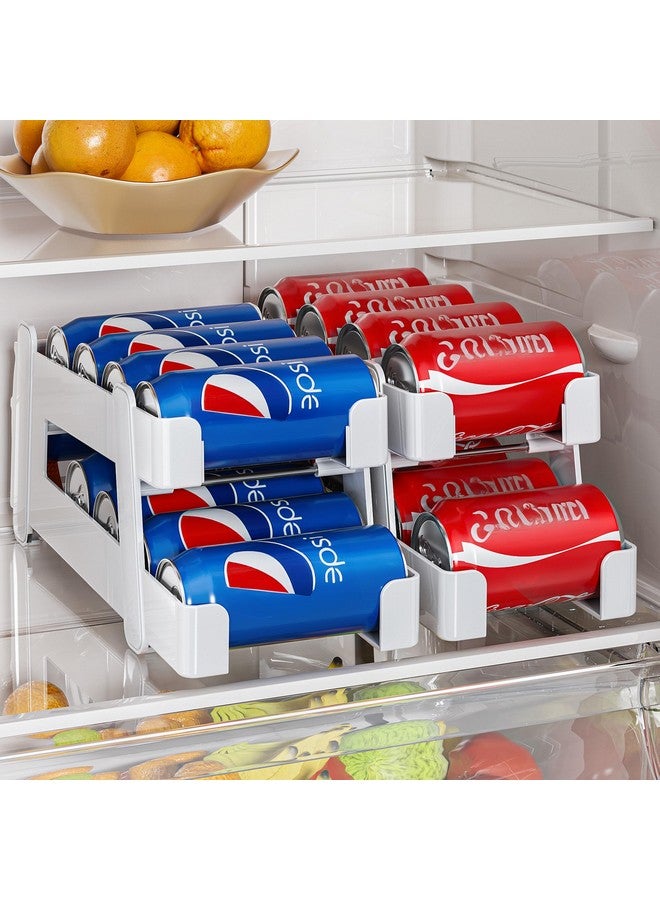 منظم علب الصودا من لامو، عبوة من قطعتين، للثلاجة، يتميز بميزات متطورة مع حجمين من القضبان المعدنية للعلب القياسية والطويلة، منظم مشروبات للثلاجة، حامل علب مشروبات غازية للتخزين - Image 1