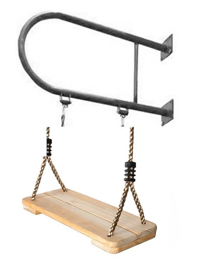 فيتنس ورلد أرجوحة حائط حديدية مع مقعد أرجوحة خشبي للأنشطة الخارجية - Image 1