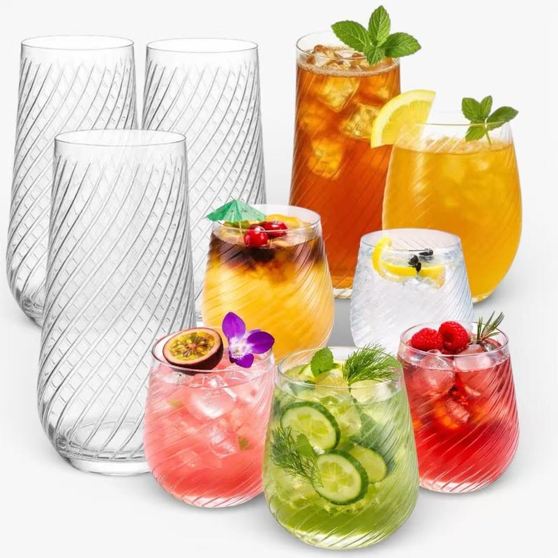 Oojami 48 Pack Origami Ripple Plastic Glasses 24 9 Ounce Stemless Champagne Flutes & 24 12 Ounce Cups, BPA-Free Disposable Shatterproof Toasting Glasses for Weddings, Bars, and Events (48, Twiselle Clear) - Image 1