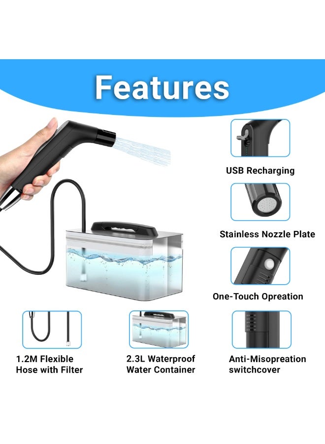 TDRFORCE Portable Shattaf Travel Bidet Sprayer with 2.3L Water Tank – Rechargeable Handheld Muslim Shower for Hygiene, Camping, Travel & Baby Care - Image 3