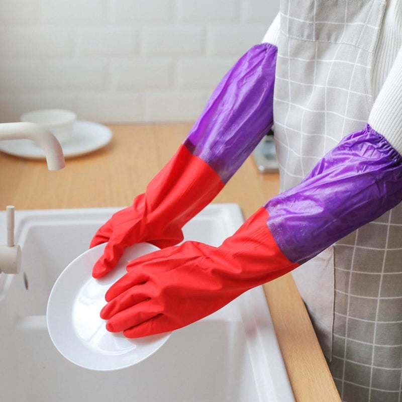 Long, fleece-lined winter dishwashing gloves, rubber laundry gloves, waterproof and warm. - Image 4