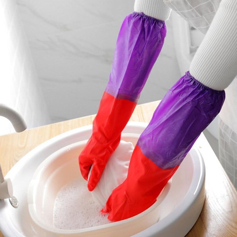 Long, fleece-lined winter dishwashing gloves, rubber laundry gloves, waterproof and warm. - Image 5
