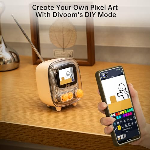 Divoom Tiivoo-2 Retro Pixel Bluetooth Speaker with USB-C/TF Playback, Custom Pixel Art Display, Alarm Clock & White Noise Sleep Mode, Desk Setup for Home Office, Gifts for Women Men, Cream - Image 4