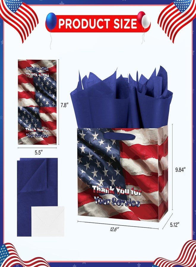 Linelglobal Veterans Gift Bag with Tissue Paper for Navy Army Theme Gift Wrapping 12.6" for Men Women - Image 2