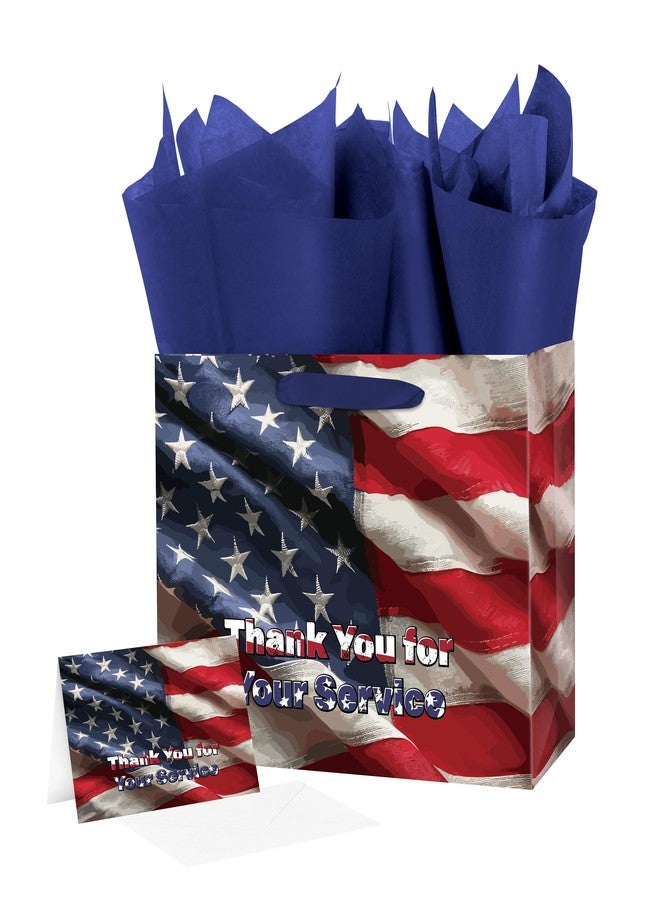 Linelglobal Veterans Gift Bag with Tissue Paper for Navy Army Theme Gift Wrapping 12.6" for Men Women - Image 1