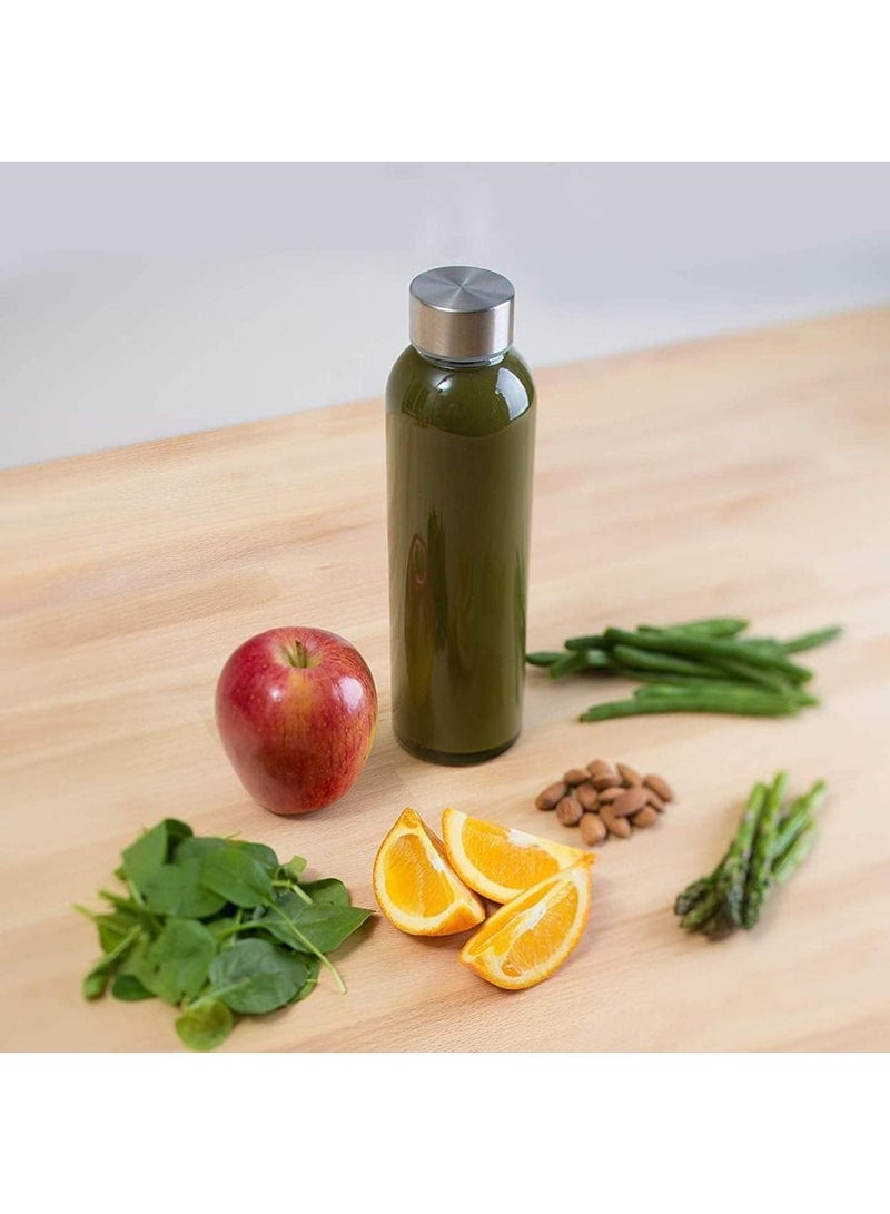 QUESERA Glass Water Bottles With Caps: Clear, 6 Pack, 18 Oz, Heat Resistant, Slim, Easy to Store, Leakproof Lids, Best As Reusable Drinking Bottle, Sauce Jar, Juice Beverage Container  - Image 4