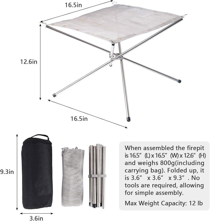 Kikerike Portable Outdoor Fire Pit 16.5 Inch - New Upgraded Camping Fire Pit Collapsible Foldable Mesh Fire Pits Fireplace for Camping, Campfire, Patio, Backyard and Garden - Carrying Bag Included - Image 2