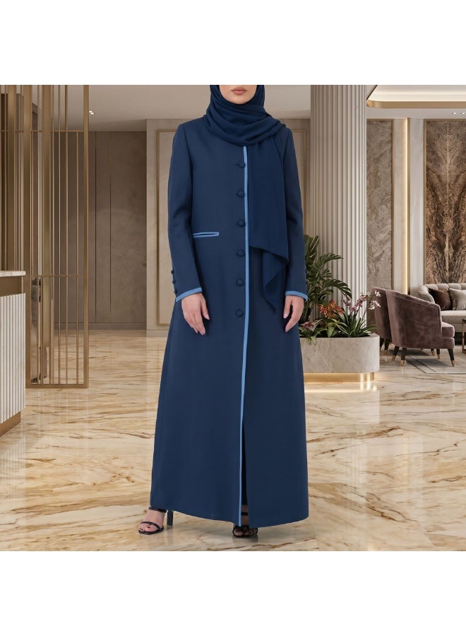 Dakakeen Concept Formal Abaya by Malmas Designer – Abaya for Women - Saudi Style Luxury Women's Abaya - Navy color Size 56 - Image 4