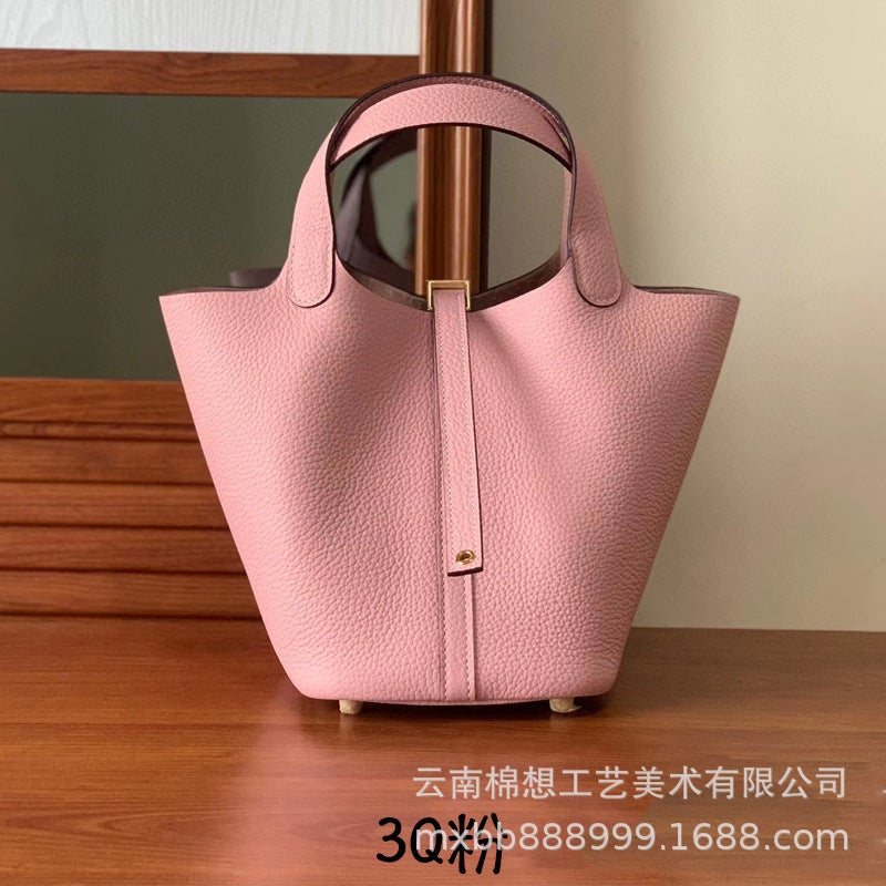 Women'S Basket Bag Trendy Fashion Handbag With Lychee Pattern Korean Style Soft Leather Small Bucket Bag For Women Crossbody - Image 1