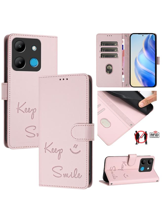 Zaboon Case For Infinix Smart 7 India Smile Embossing RFID Leather Phone Case - Image 1