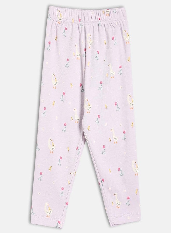 miniklub Cotton Floral Printed Knit Bottoms,Pack of 2, Pink & Lavender(3-6M) - Image 4