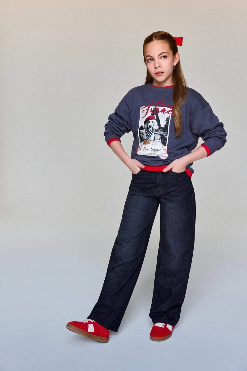 DeFacto Girl Relax Fit Crew Neck Printed Sweatshirt