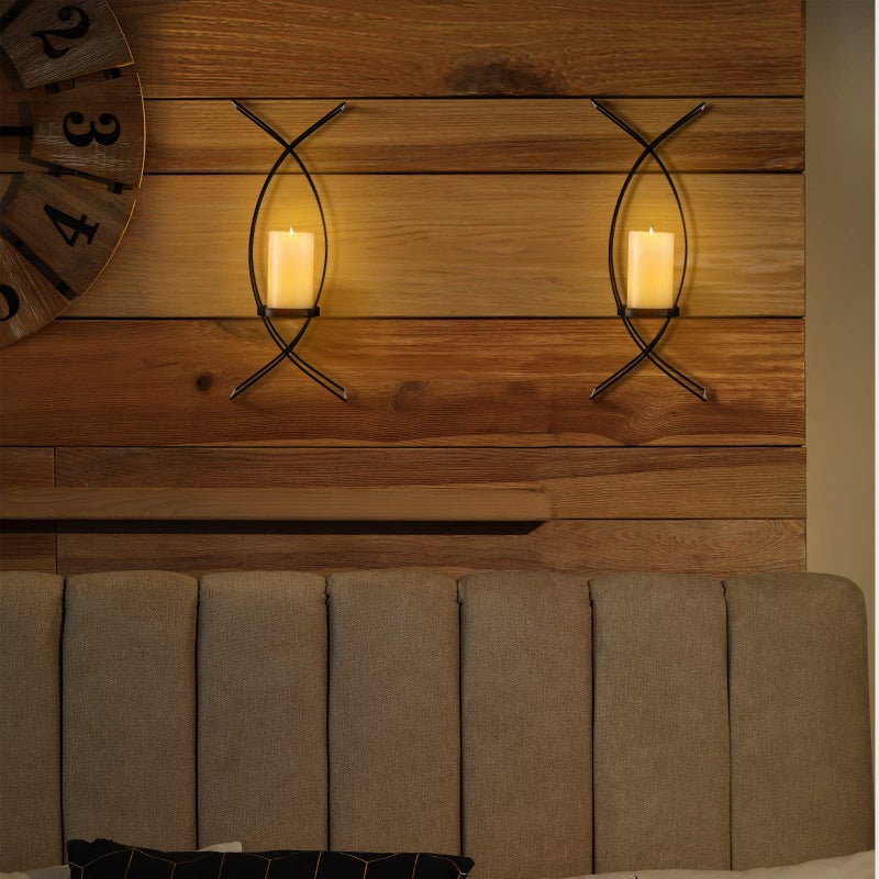 Vesici Candle Sconces Set of Two Metal Wall Candle Holder Wall Mounted Sconces Decorative Iron Holder for Living Room Bedroom Dining Room Decorations(Black) - Image 4