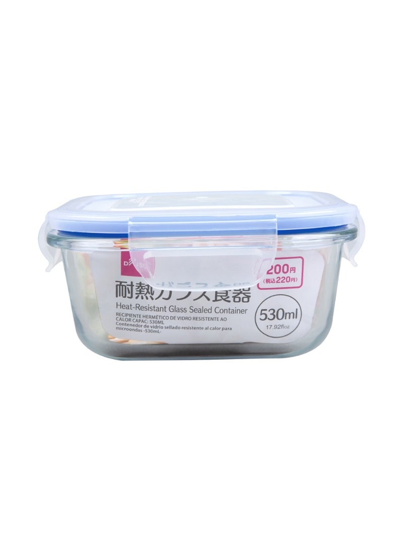 Daiso Microwave-Safe Glass Sealed Food Container, Blue, 530 ml - Image 4