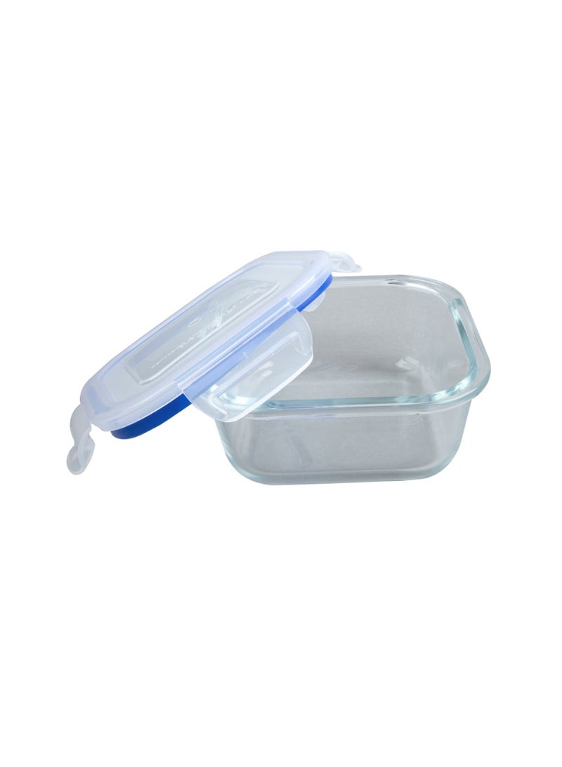 Daiso Microwave-Safe Glass Sealed Food Container, Blue, 530 ml - Image 1
