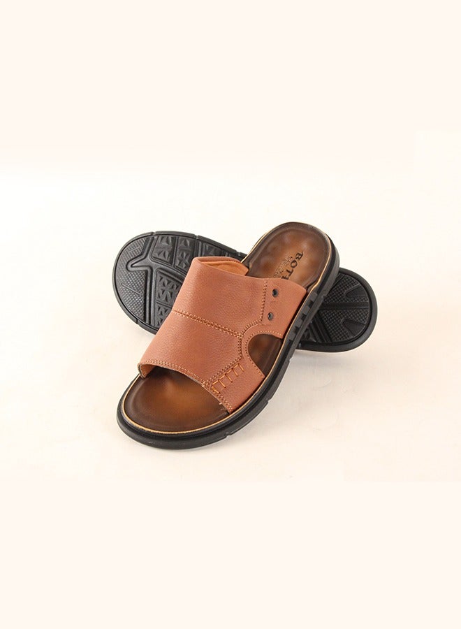 BOTELI Men's 40-45 Large Size Brown Leather Slide Sandals - Soft Comfort Sole For Daily Casual & Outdoor Activities - Image 1