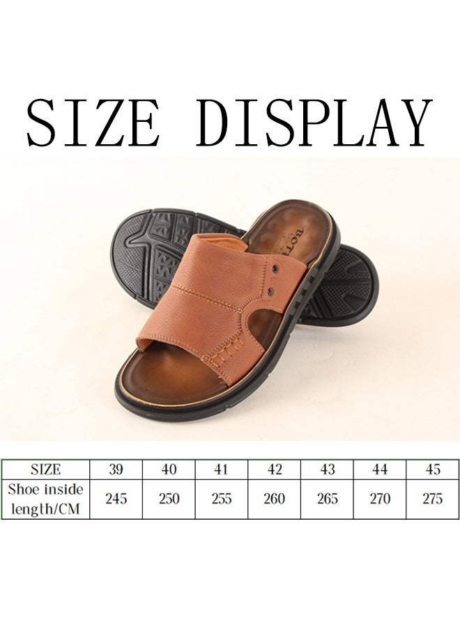 BOTELI Men's 40-45 Large Size Brown Leather Slide Sandals - Soft Comfort Sole For Daily Casual & Outdoor Activities - Image 5